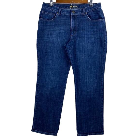 Lee Women Blue Dark Wash Denim Relaxed Fit Straight Leg Mid Rise Jeans Sz 12 - Picture 1 of 8